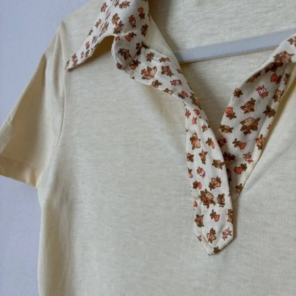 Vintage 70's Retro Ditsy Floral Printed Wide Collar Polo Shirt - Picture 7 of 11